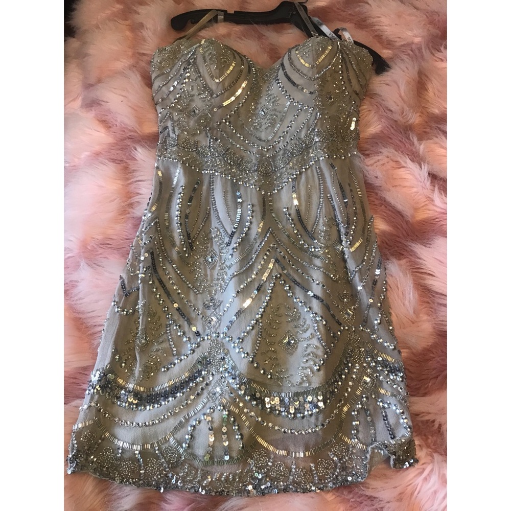 Scala silver sequin strapless dress